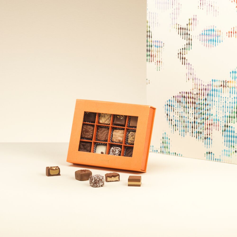 ORANGE BOX 12 ASSORTED PRALINES 5.25 oz