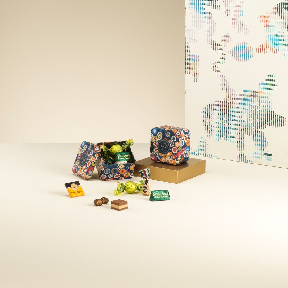 Small Murrine gift tin with assorted chocolates 2.92 oz